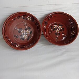 Set Of 2 Terracotta Floral Bowls.